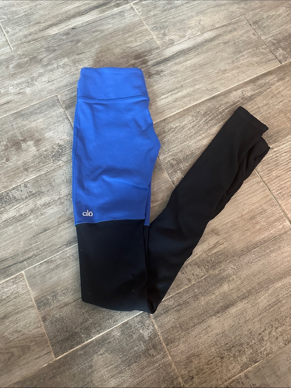 Alo Yoga Goddess Ribbed Leggings Blue Black High Rise Women’s Size S